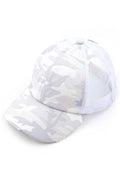C.C Denim Camouflage with Crossed Elastic Band Pony Cap: White