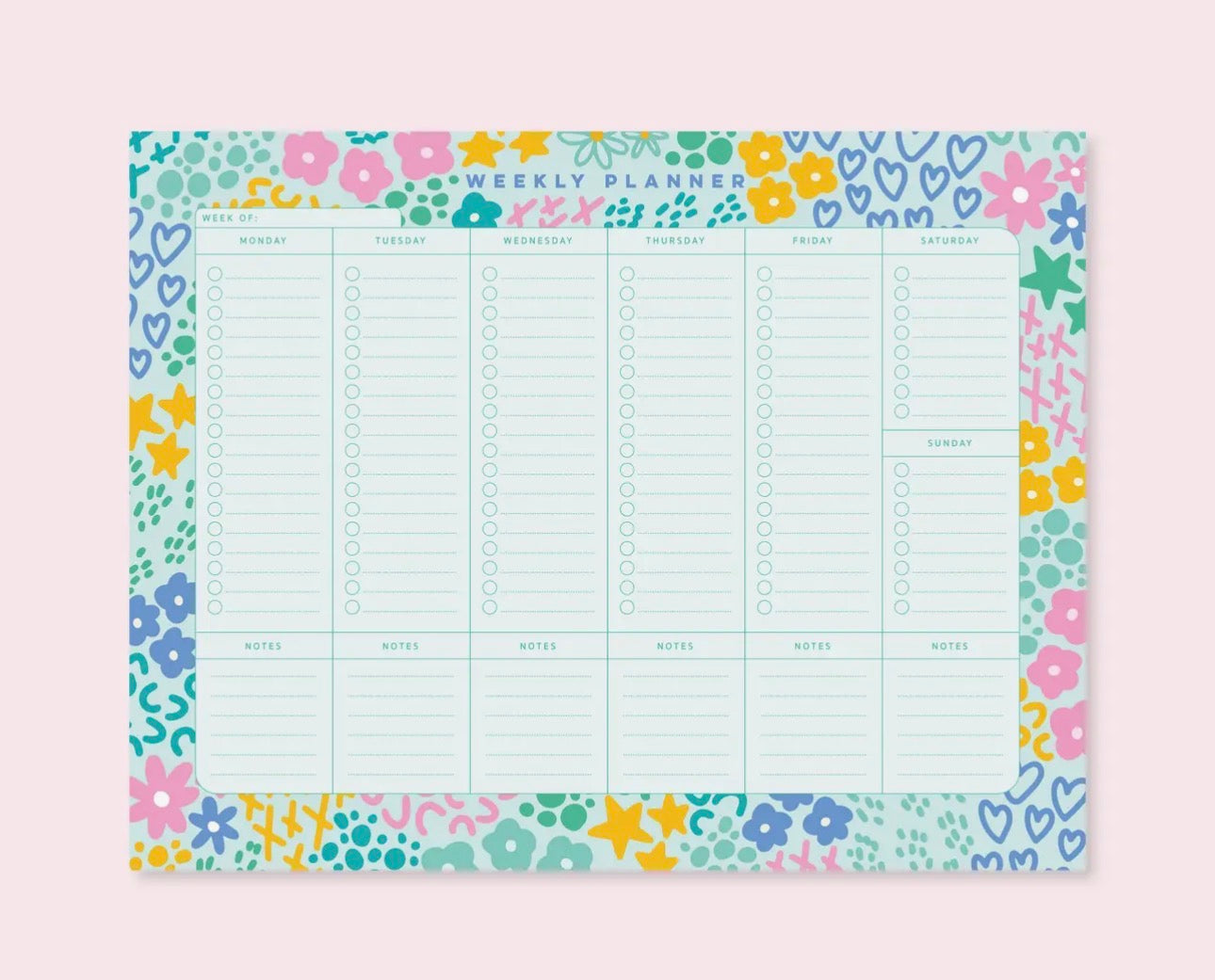 Weekly Planner Notepad | Mint Rainbow Garden