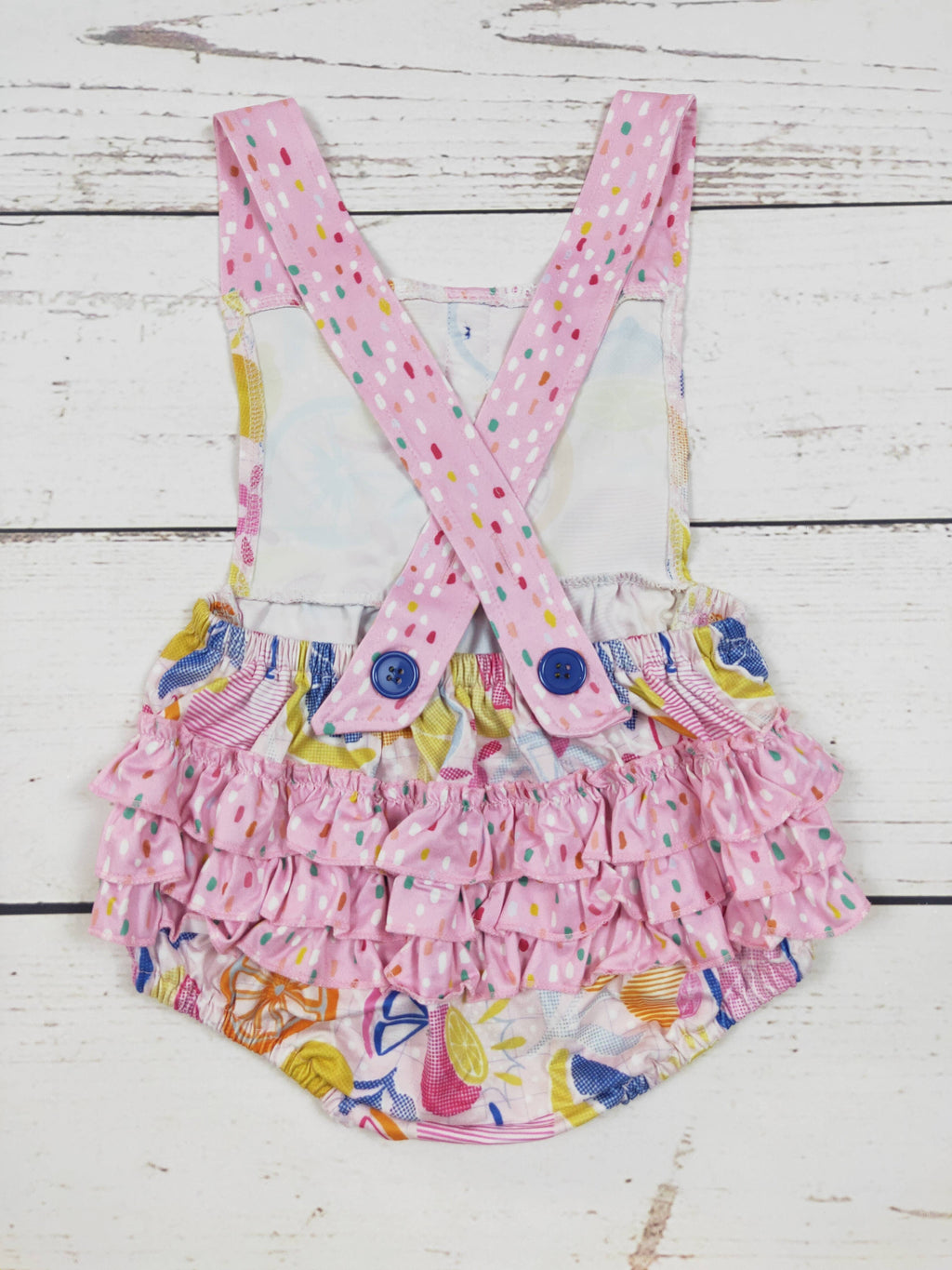 Lemon Printed Pink Baby Summer Bubble: 0-3M