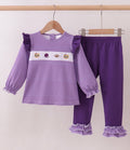 Purple LSU tiger football embroidery gingham ruffle pants set