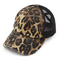 C.C Washed Denim with Crossed Elastic Band Mesh Pony Cap: Leopard