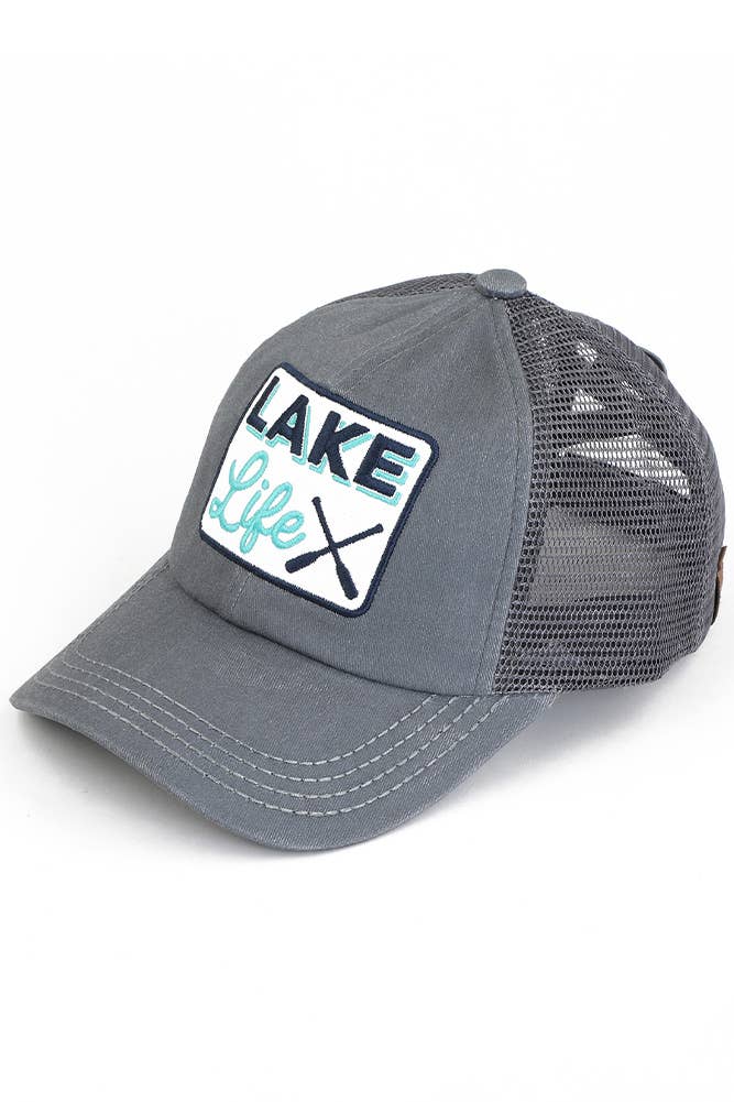 C.C LAKE LIFE Patch Criss-Cross Pony Cap: Gray
