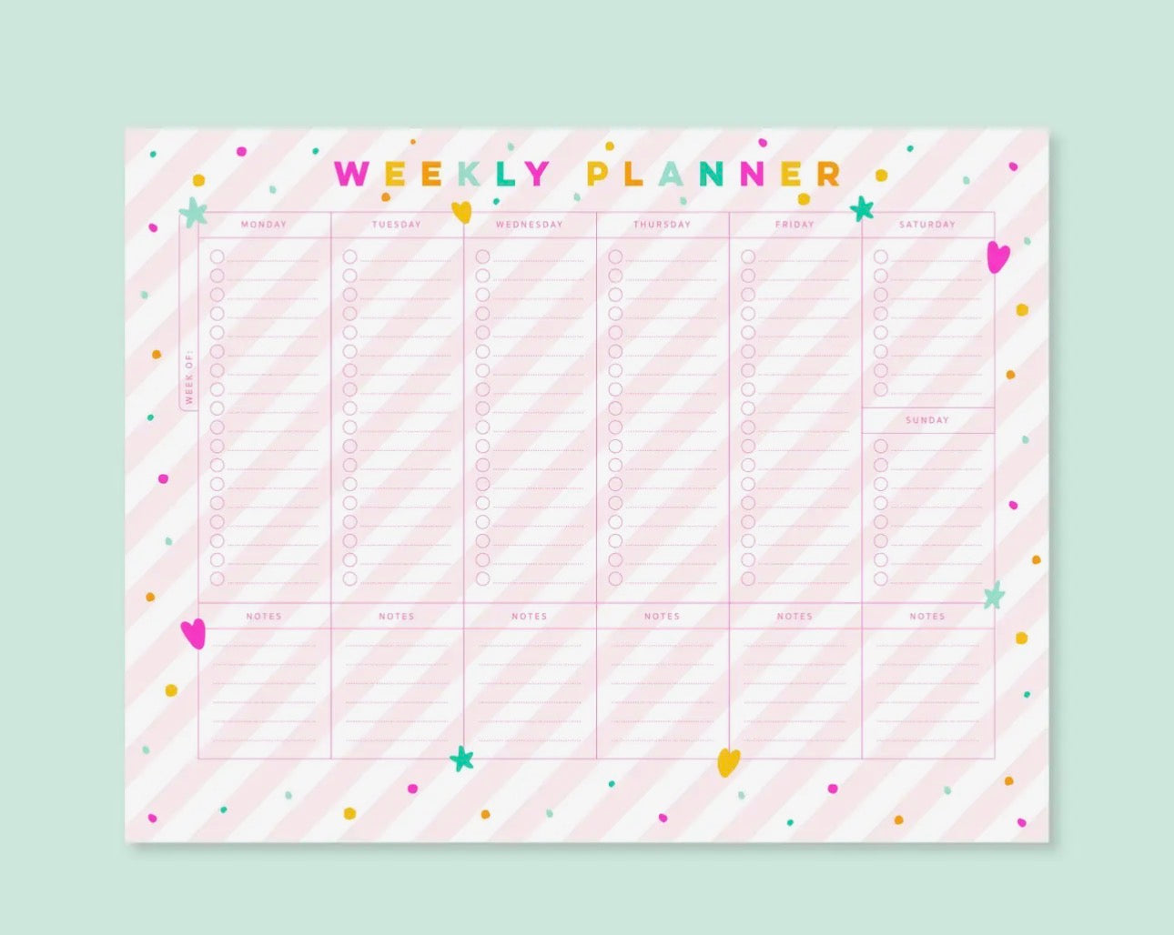 Weekly Planner Notepad | Pink Stripes
