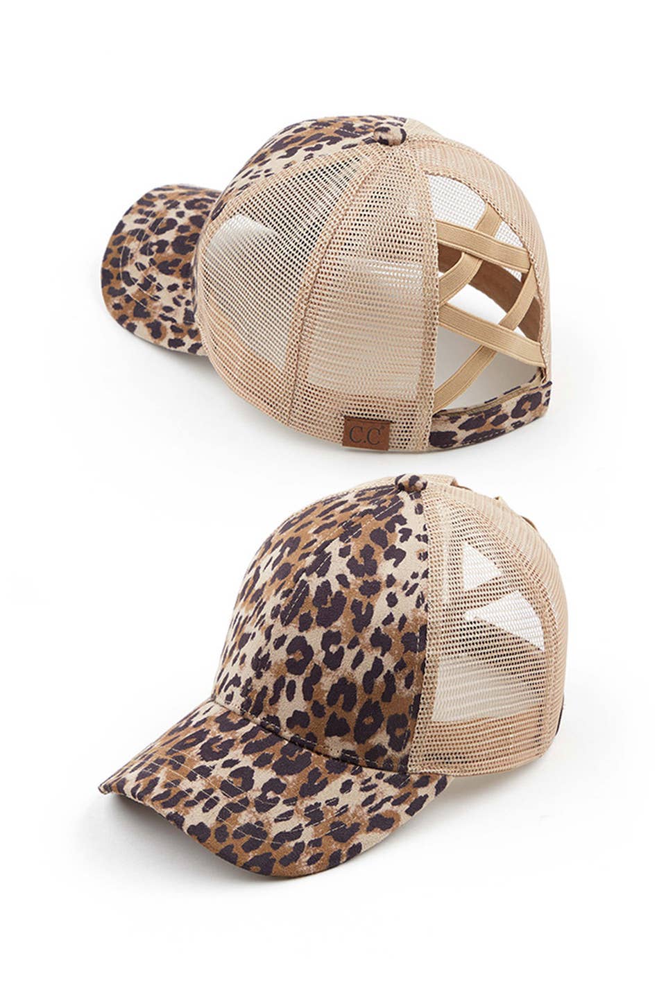 C.C Leopard Criss-Cross Pony Cap with Mesh
