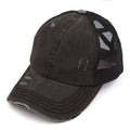 C.C Washed Denim with Crossed Elastic Band Mesh Pony Cap: Black