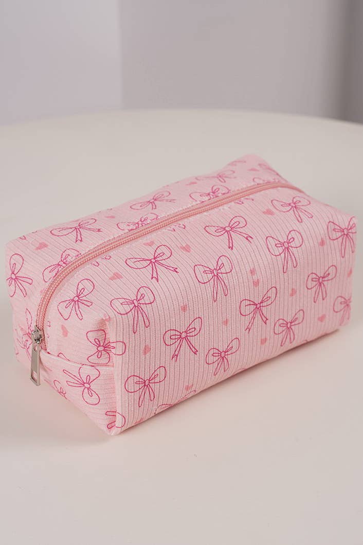 MAKEUP COSMETIC POUCH BAG | BOW PINK