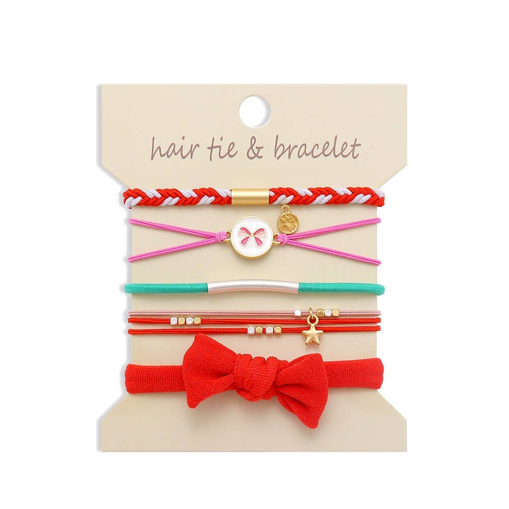 BOHO DUAL FUNCTION KNOT BRACELET HAIR TIES | 40BH105: Red