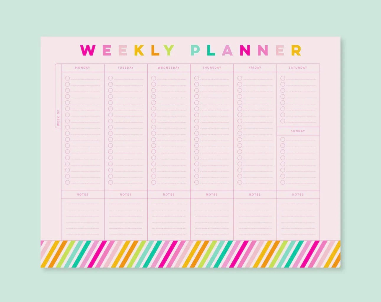 Weekly Planner Notepad | Rainbow Stripes