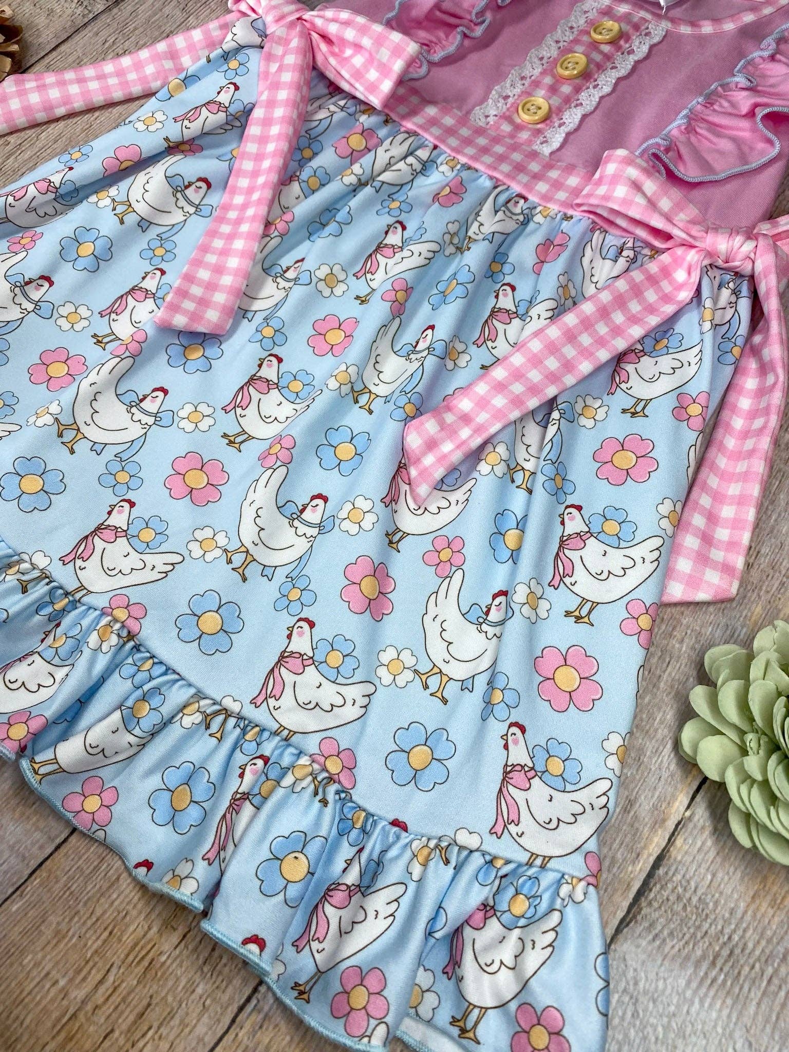 Pink Chicken & Floral Ruffle Dress: 5T