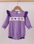 Purple LSU tiger embroidered gingham ruffle bubble