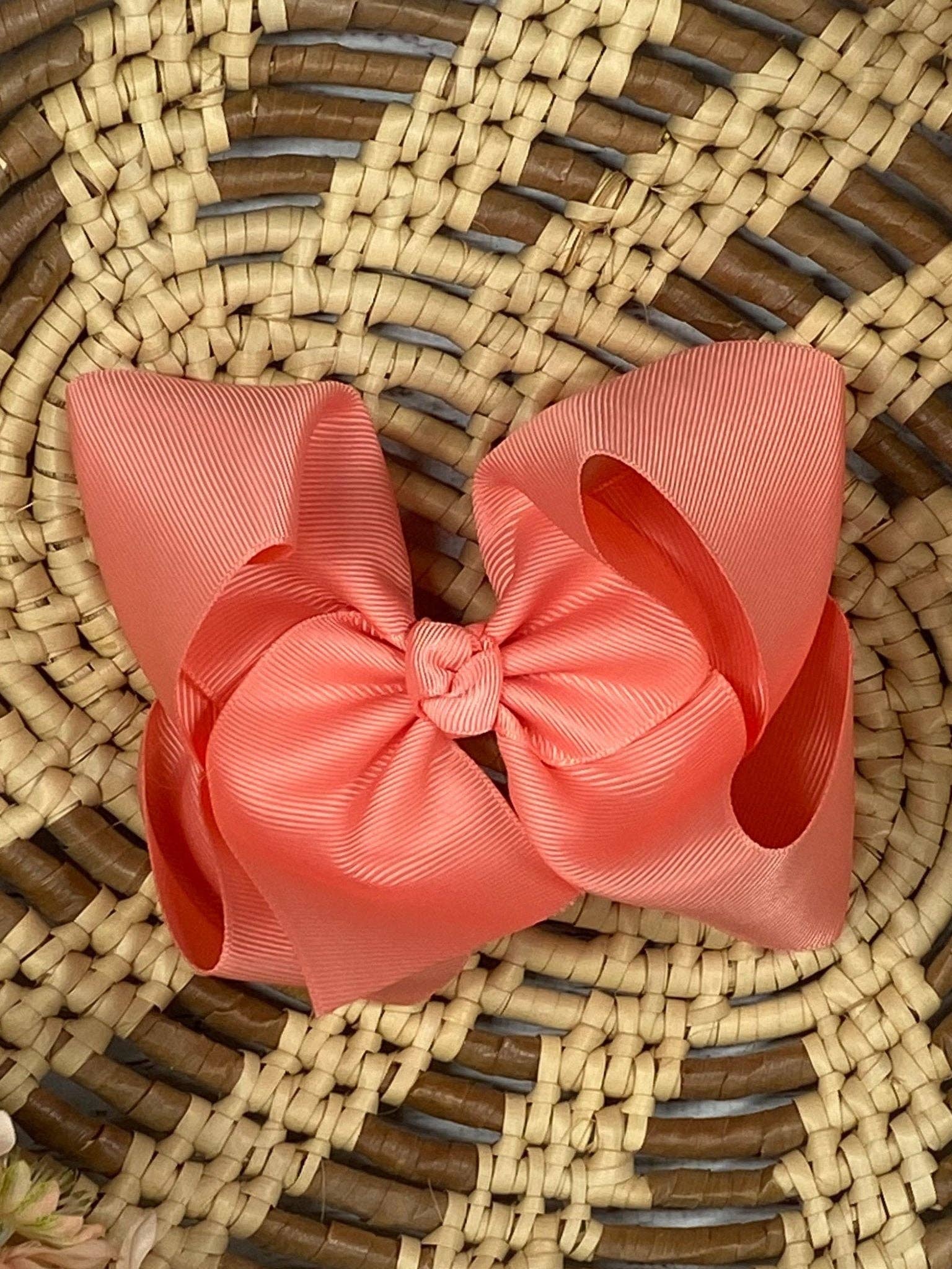 Coral Classic Grosgrain Hair Bow - Alligator Clip - 4.5": Coral