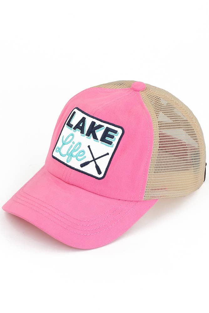 C.C LAKE LIFE Patch Criss-Cross Pony Cap: Black