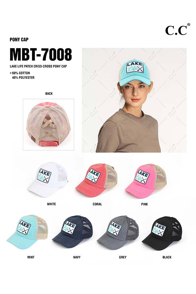 C.C LAKE LIFE Patch Criss-Cross Pony Cap: Pink