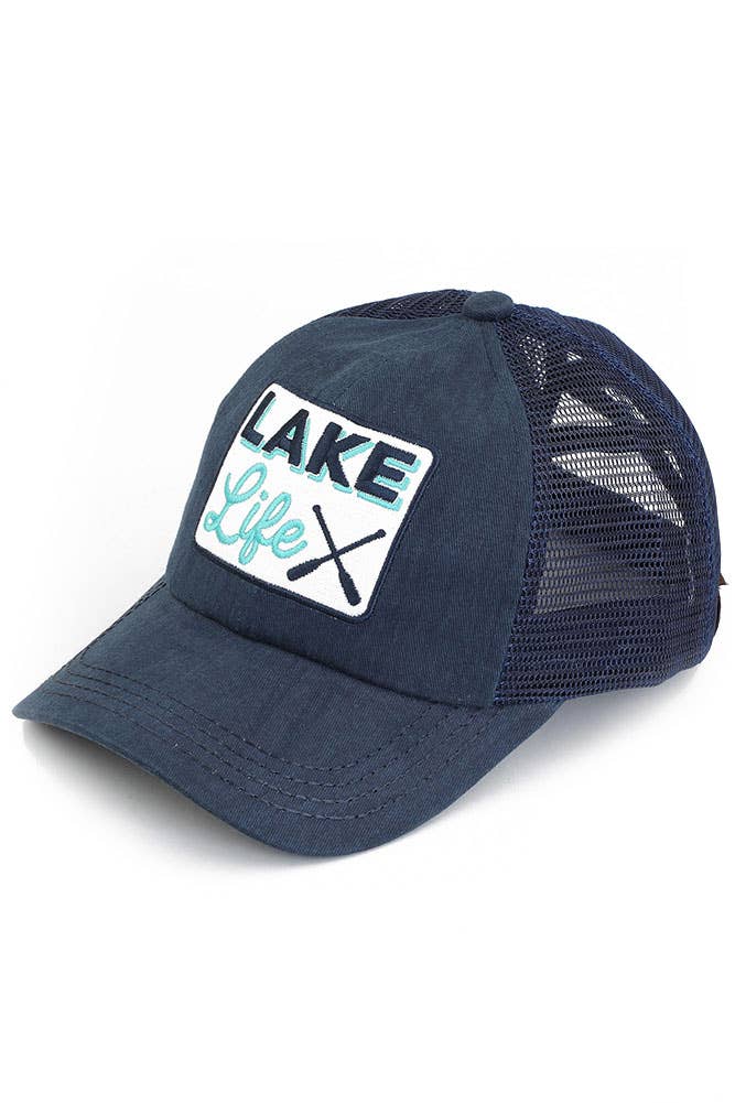 C.C LAKE LIFE Patch Criss-Cross Pony Cap: Gray