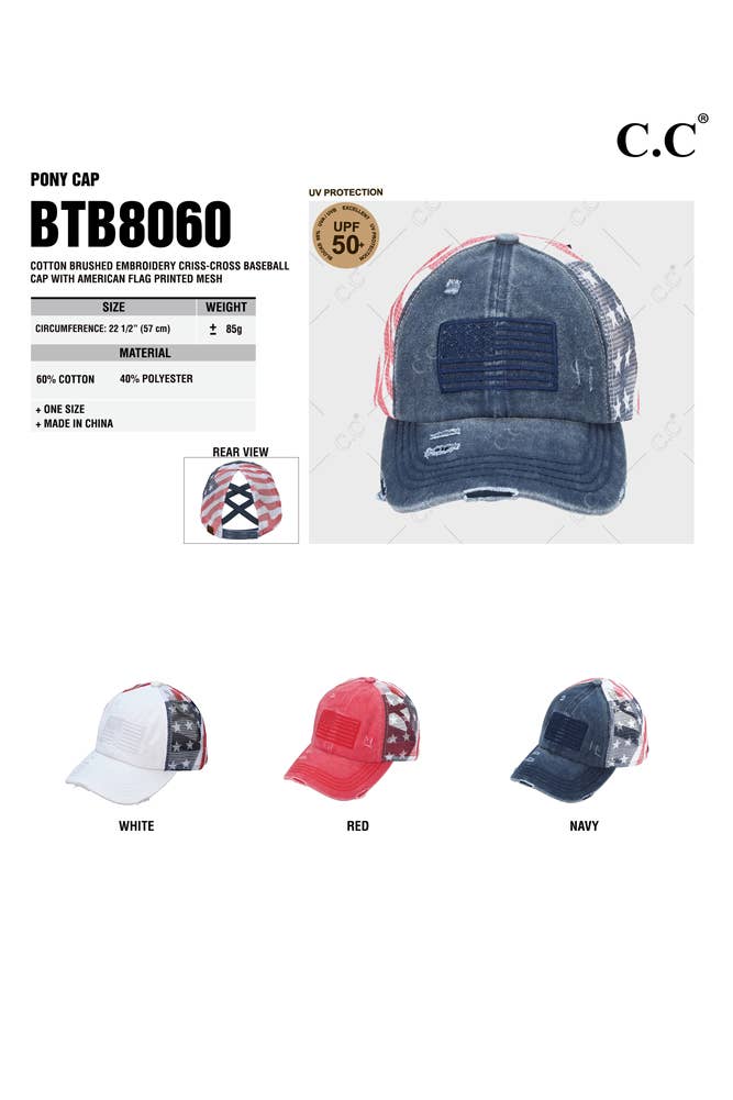 C.C American Flag Mesh Back Trucker Hat Pony Cap: Red