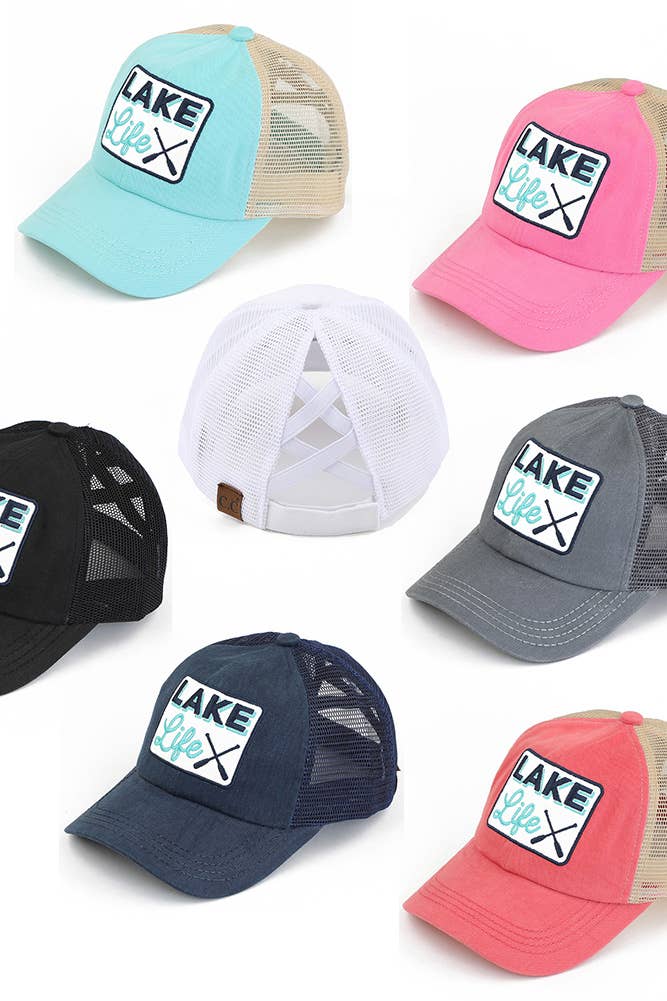 C.C LAKE LIFE Patch Criss-Cross Pony Cap: Gray