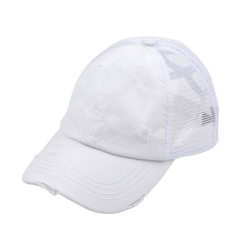 C.C Washed Denim with Crossed Elastic Band Mesh Pony Cap: Baby Leopard