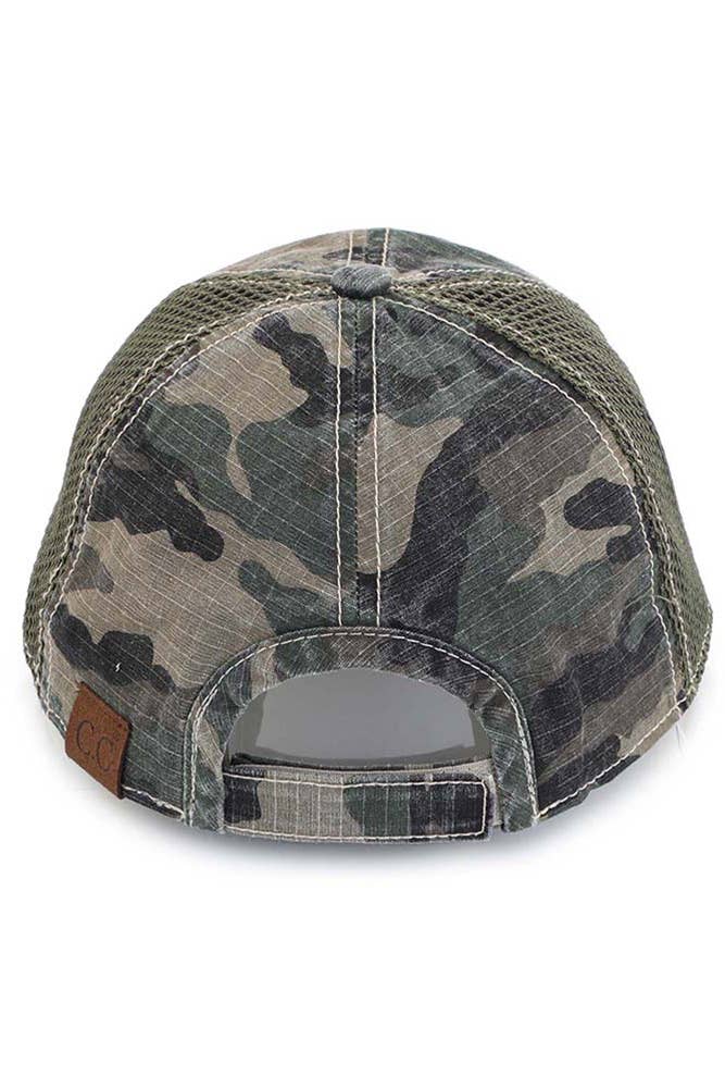 C.C American Flag Embroidery Camo Baseball Cap: Black