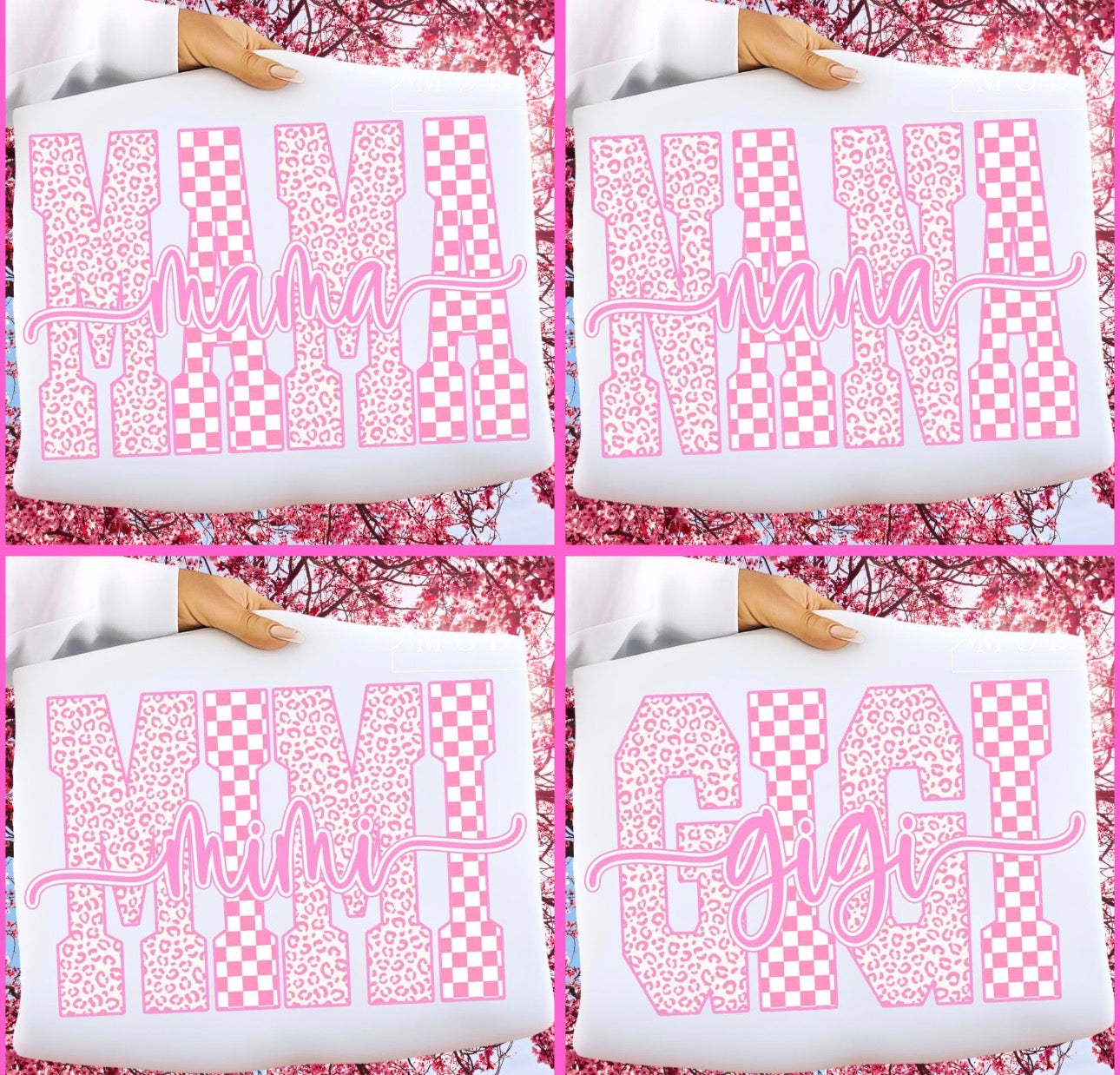 Pink Writing (mama,nana,Mimi,Gigi)