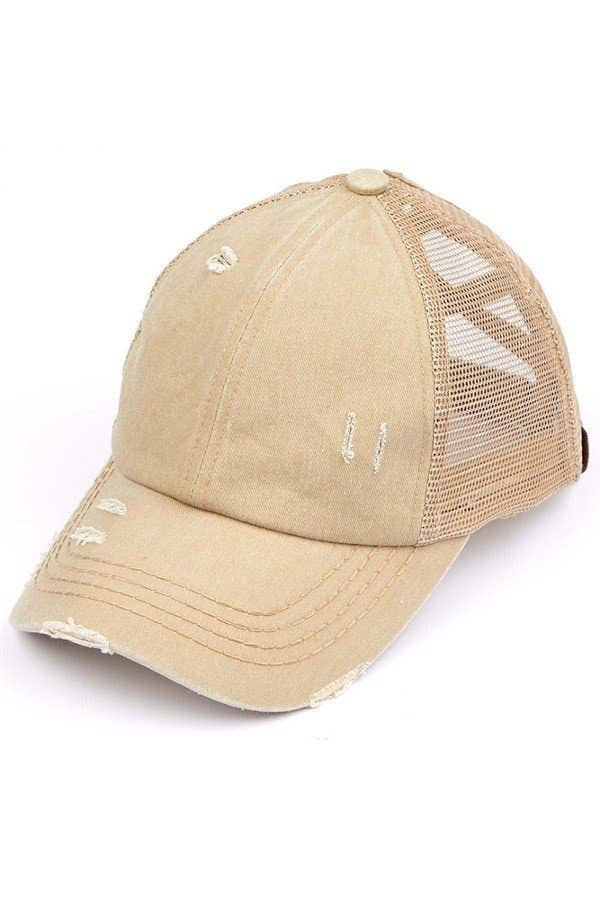 C.C Washed Denim with Crossed Elastic Band Mesh Pony Cap: Leopard