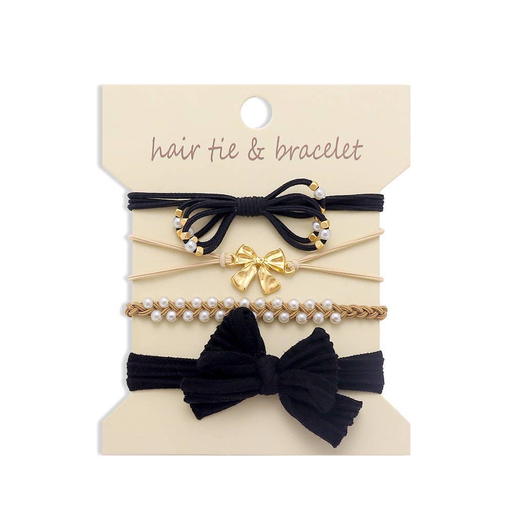 BOHO DUAL FUNCTION KNOT BRACELET HAIR TIES | 40BH105: Black