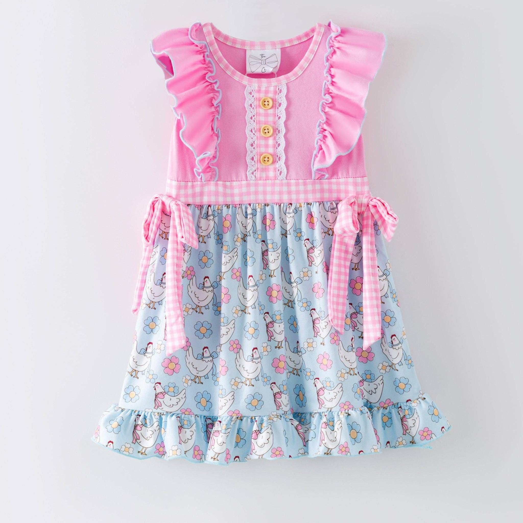 Pink Chicken & Floral Ruffle Dress: 2T