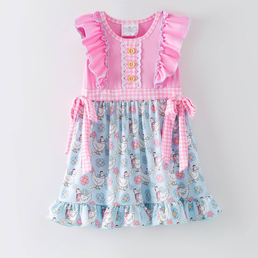 Pink Chicken & Floral Ruffle Dress: 5T