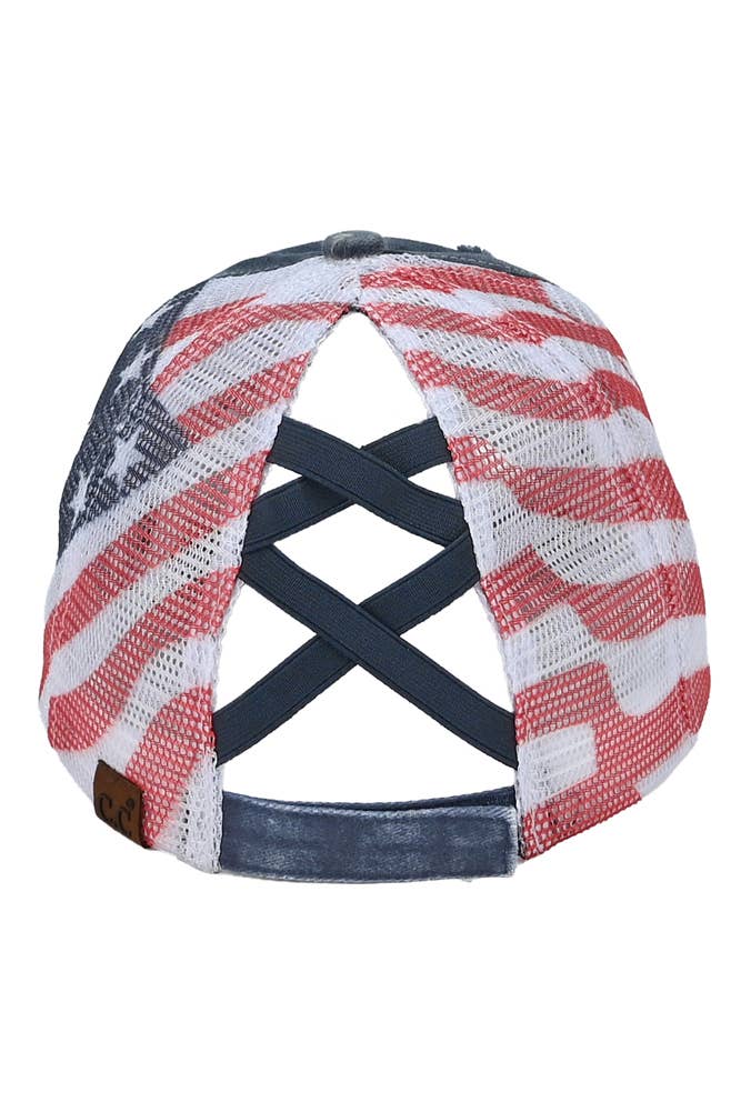 C.C American Flag Mesh Back Trucker Hat Pony Cap: Red