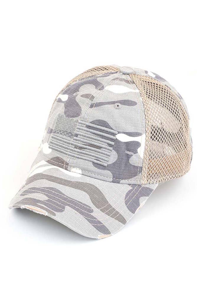 C.C American Flag Embroidery Camo Baseball Cap: Black