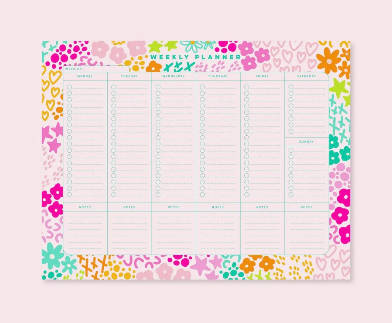 Weekly Planner Notepad | Pink Rainbow Garden
