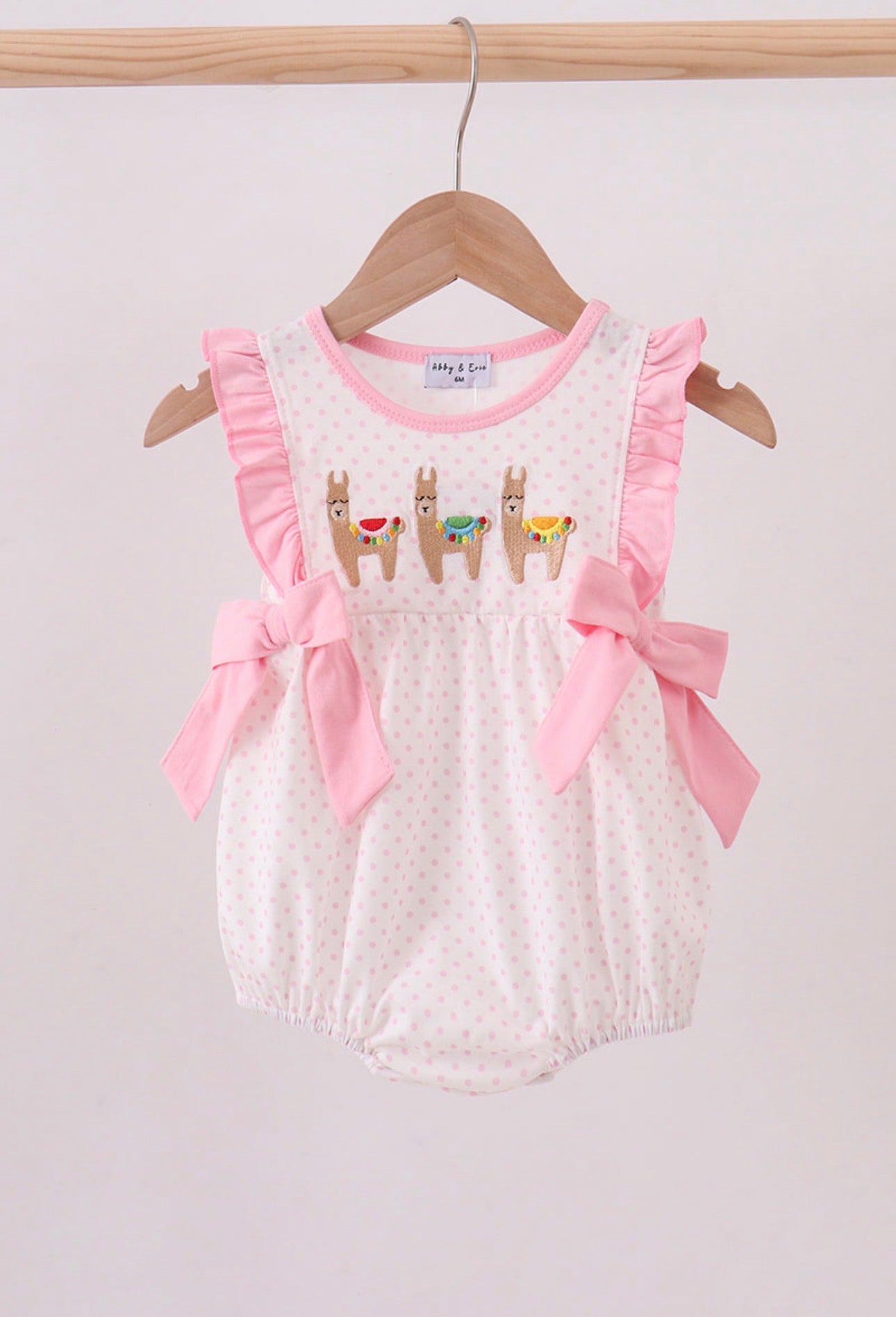 Pink Polka Dot Llama Bubble Romper