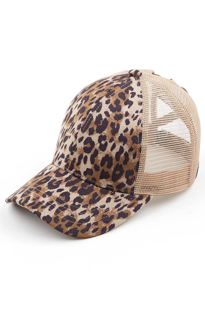 C.C Leopard Criss-Cross Pony Cap with Mesh