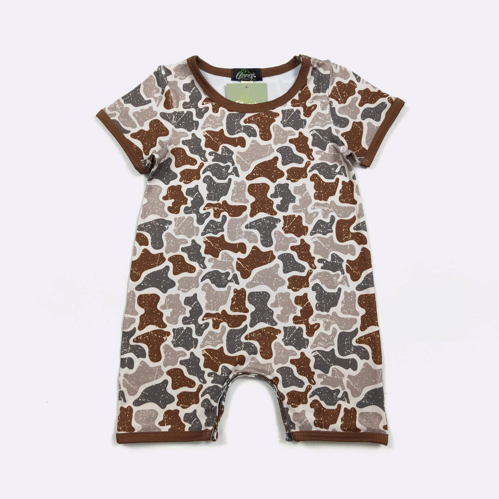 Distressed Camo Boy Romper: 0/6mo