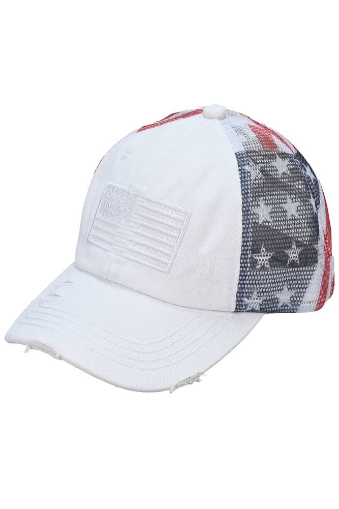 C.C American Flag Mesh Back Trucker Hat Pony Cap: Red