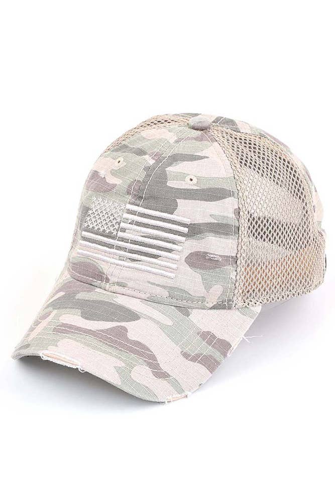 C.C American Flag Embroidery Camo Baseball Cap: Black