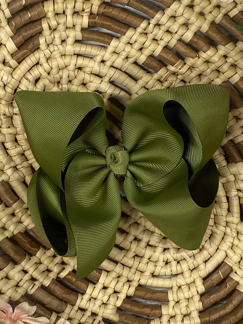 Olive Classic Grosgrain Hair Bow - Alligator Clip - 4.5": Olive