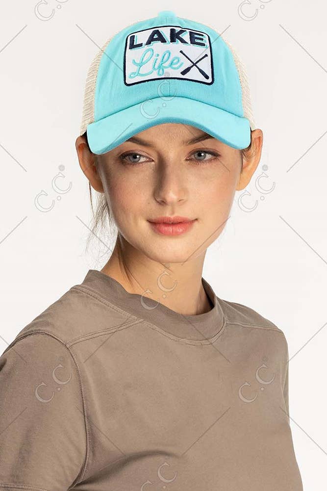 C.C LAKE LIFE Patch Criss-Cross Pony Cap: Pink