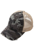 C.C Denim Camouflage with Crossed Elastic Band Pony Cap: Gray