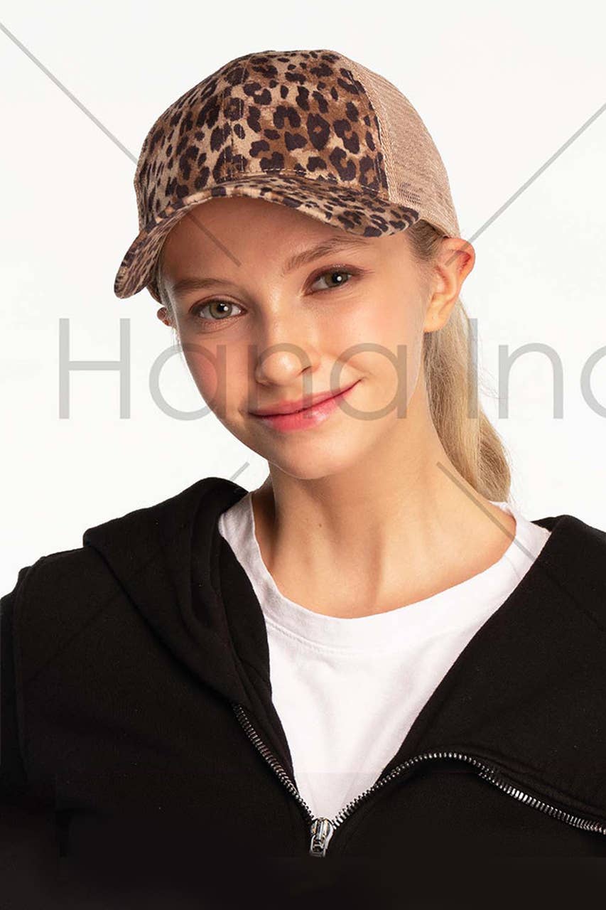 C.C Leopard Criss-Cross Pony Cap with Mesh