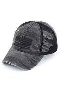 C.C American Flag Embroidery Camo Baseball Cap: Black