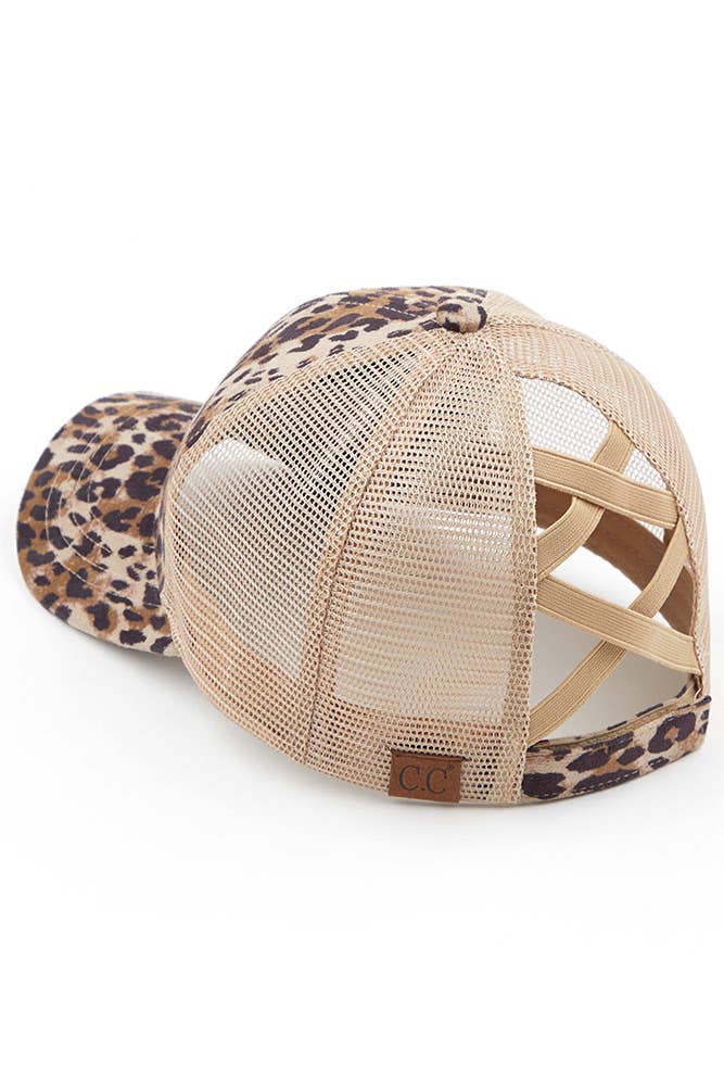 C.C Leopard Criss-Cross Pony Cap with Mesh
