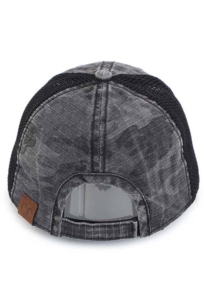 C.C American Flag Embroidery Camo Baseball Cap: Black