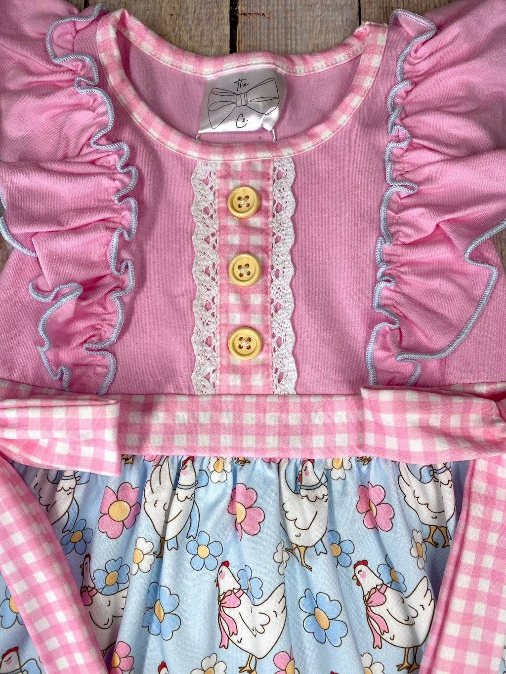 Pink Chicken & Floral Ruffle Dress: 4T