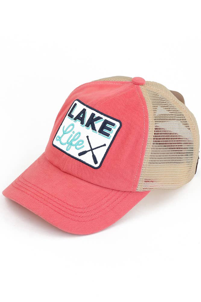 C.C LAKE LIFE Patch Criss-Cross Pony Cap: Black