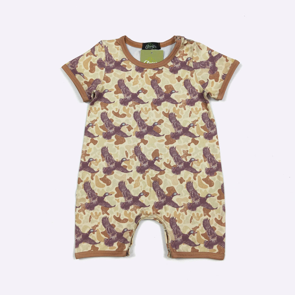 Muted Camo Duck Boy Romper: 0/6mo