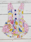 Lemon Printed Pink Baby Summer Bubble: 3-6M