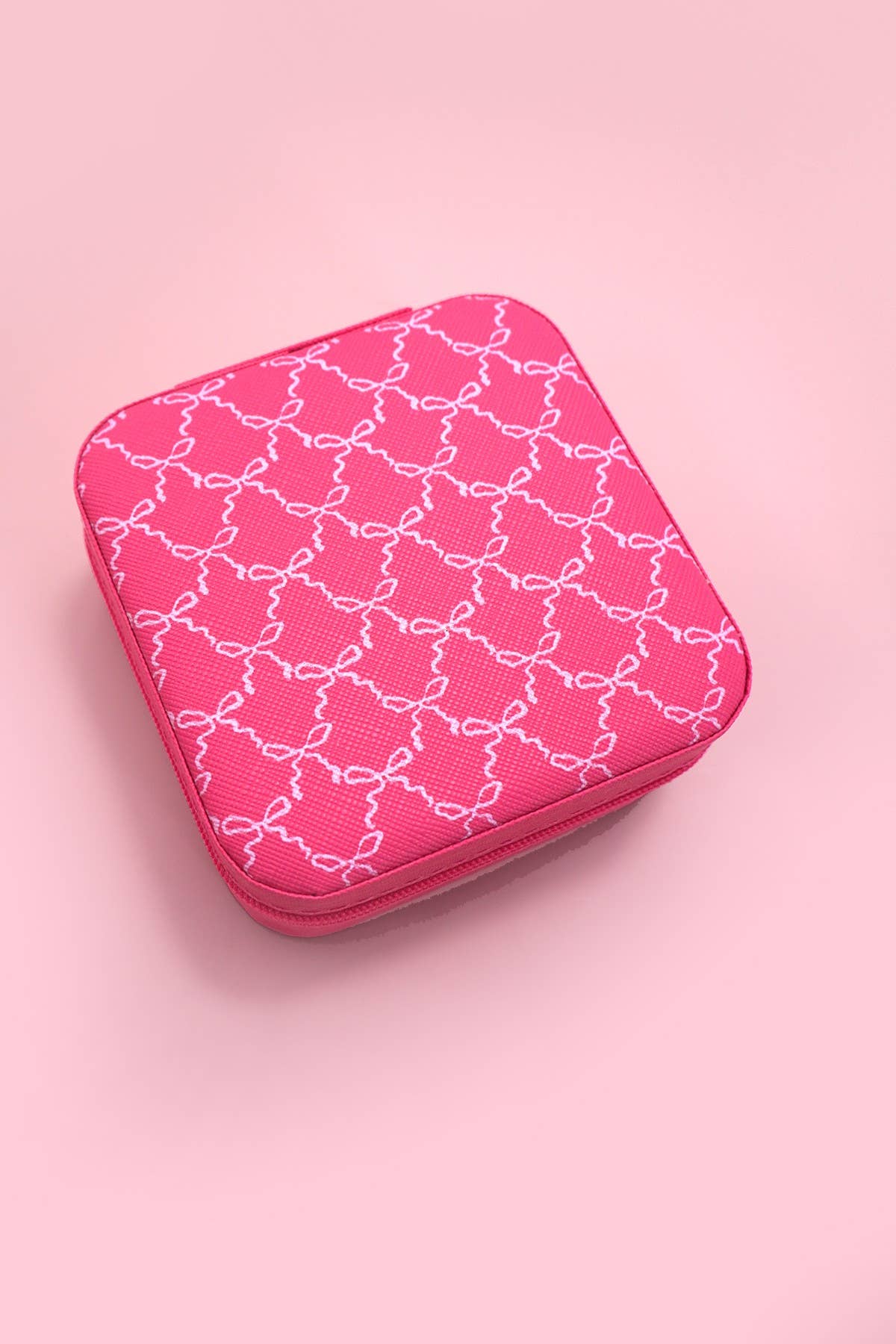 DESIGNED JEWELRY ORGANIZER TRAVEL BOX CASE | 40P566: BOW FUCHSIA