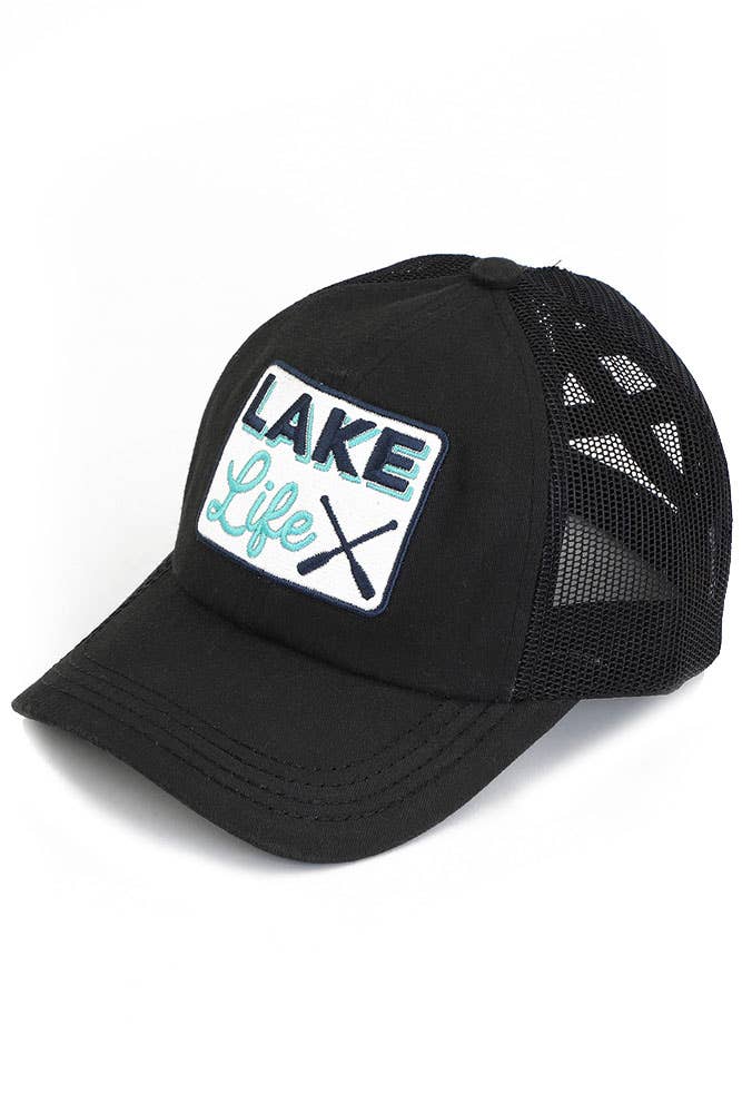 C.C LAKE LIFE Patch Criss-Cross Pony Cap: Pink