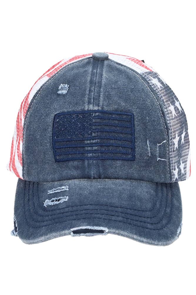 C.C American Flag Mesh Back Trucker Hat Pony Cap: Red